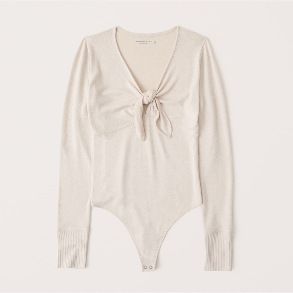 Abercrombie Soft AF Cream Tie Front Bodysuit